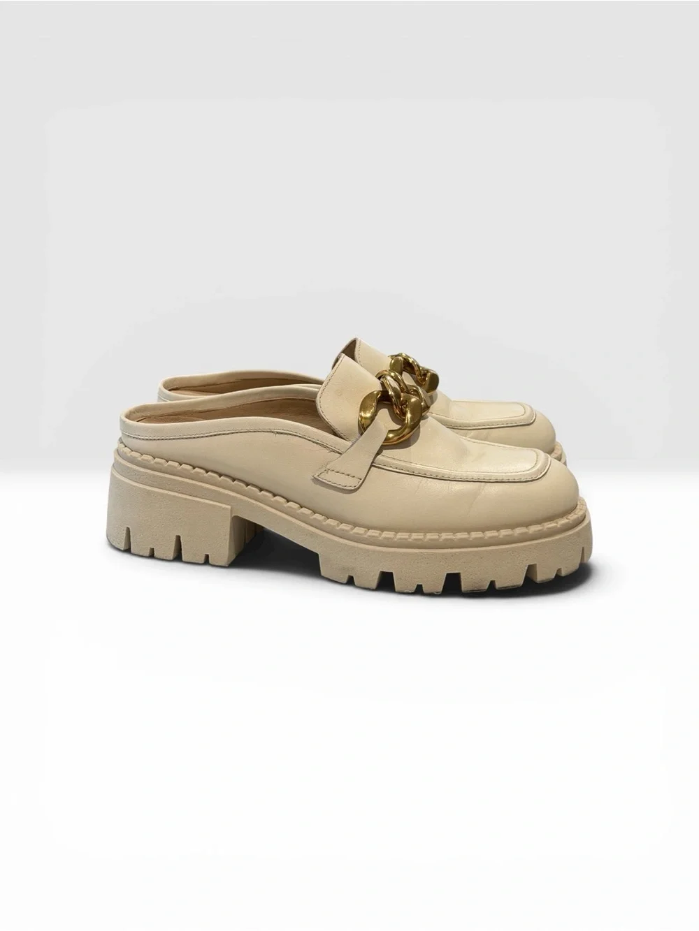 Free People Lyra Link Loafer Mules in Bone Women's Size 10.5 y2K